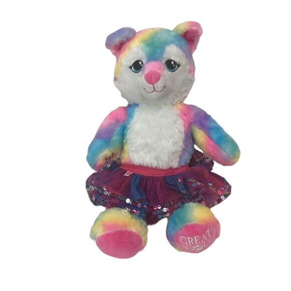 BUILD A Bear Rainbow Wolf Plush Great Wolf Lodge with Skirt Rhinestone 17 in - Picture 8 of 10